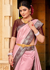 Cosmos Pink and Brown Zari Woven Kanjivaram Saree