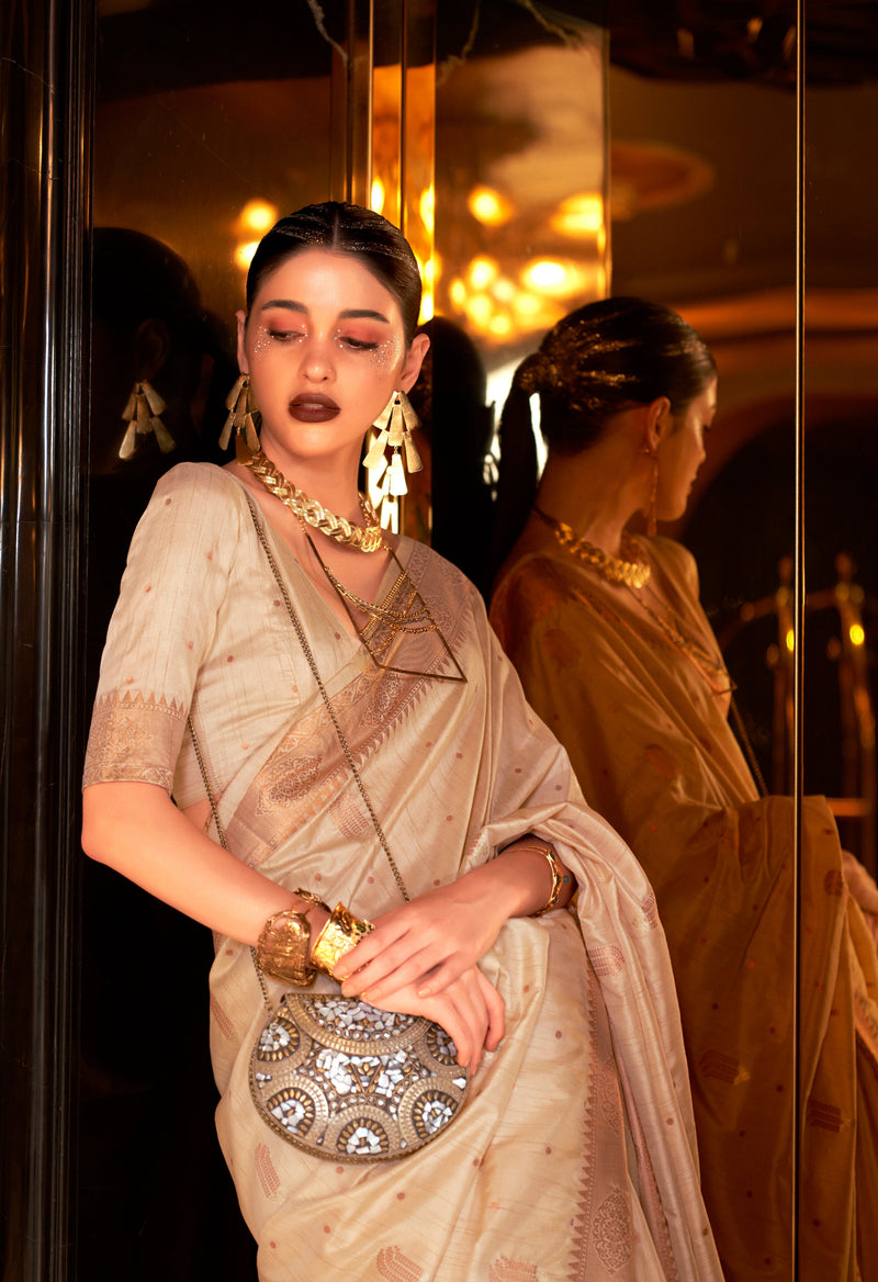 Buy Brown Cross Stitched Embroidered Tussar Silk Saree Online at  Unnatisilks.com|UNM61677