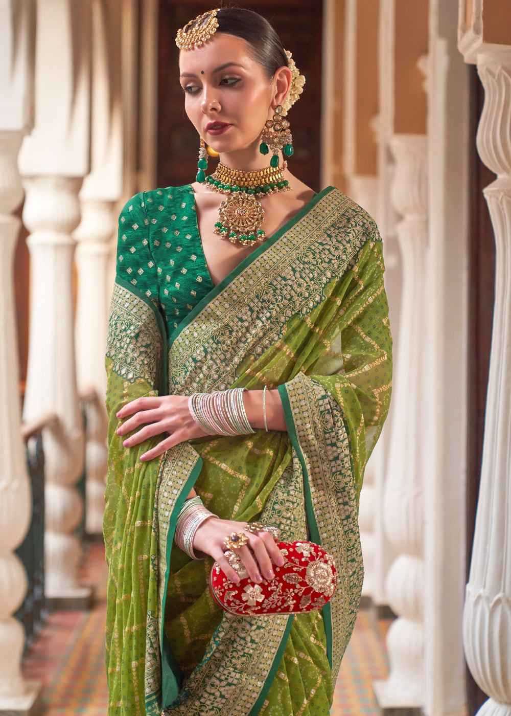 MySilkLove Trendy Green Lehariya Georgette Silk Saree