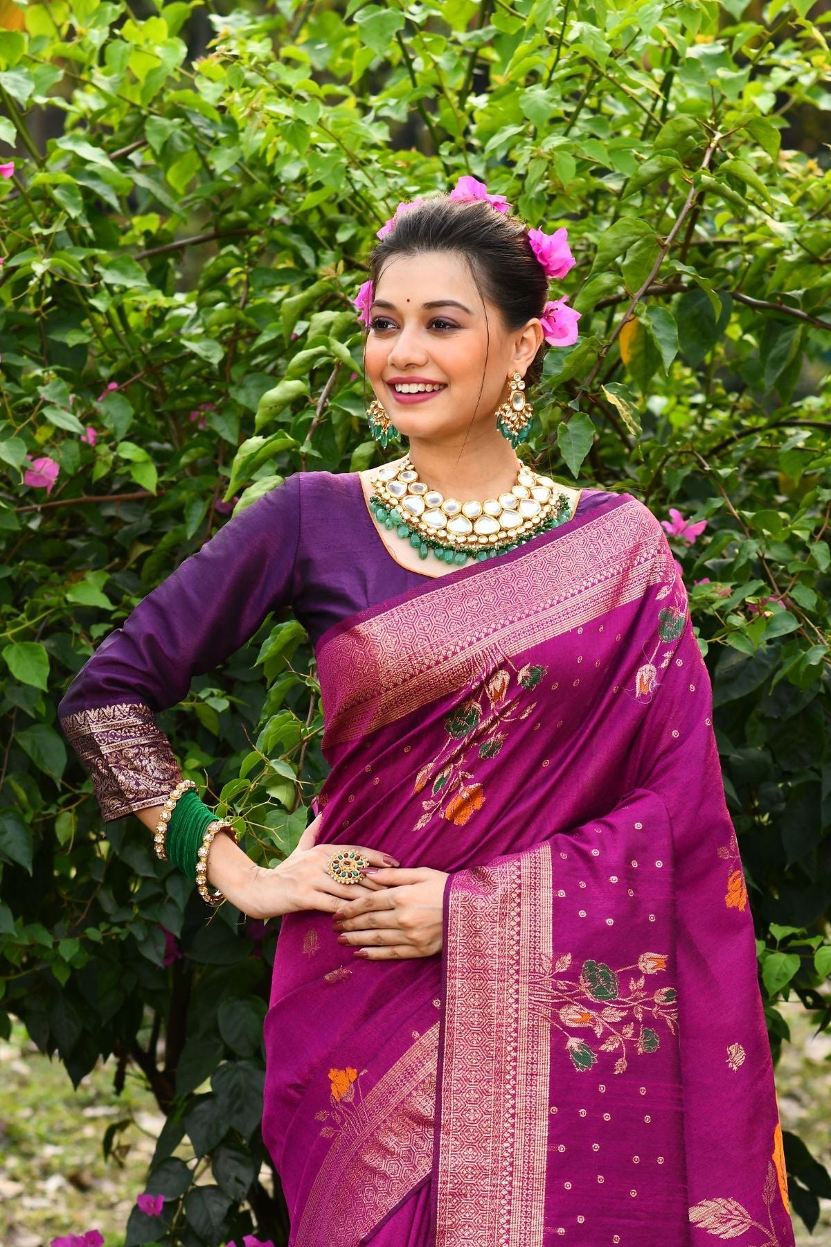 Buy MySilkLove Mulberry Wood Purple Banarasi Silk Saree Online