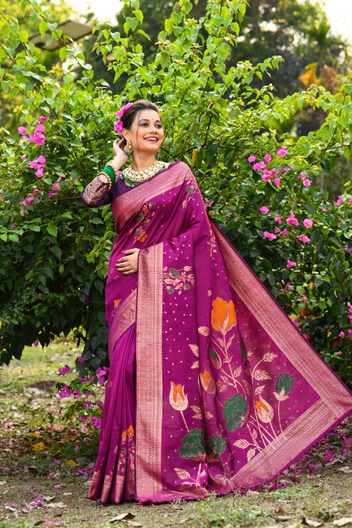 Buy MySilkLove Mulberry Wood Purple Banarasi Silk Saree Online