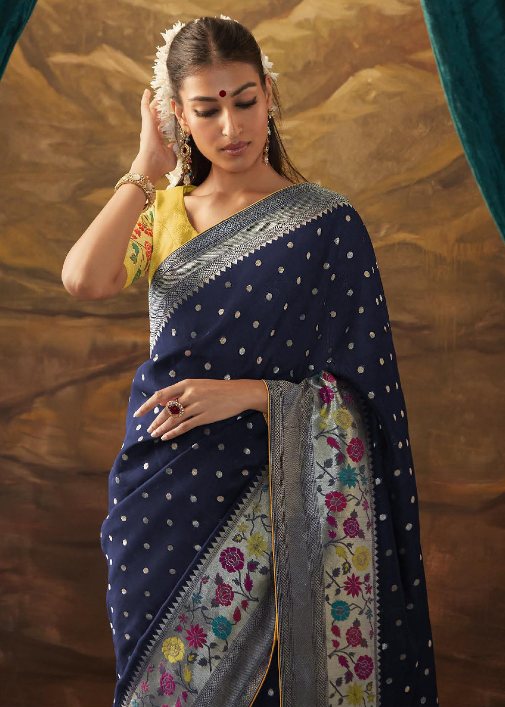 Buy MySilkLove Steel Blue Woven Paithani Banarasi Soft Silk Saree Online