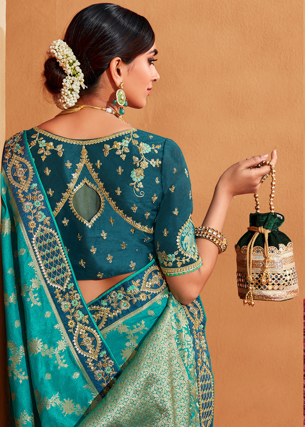 Buy MySilkLove Gossamer Blue Embroidered Banarasi Silk Saree Online