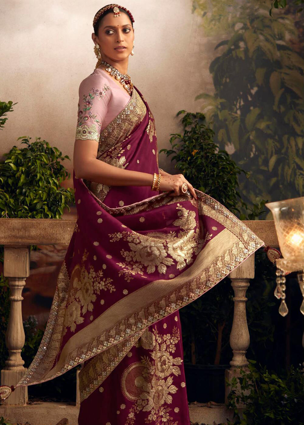 Buy MySilkLove Persian Plum Purple Woven Banarasi Designer Silk Saree Online