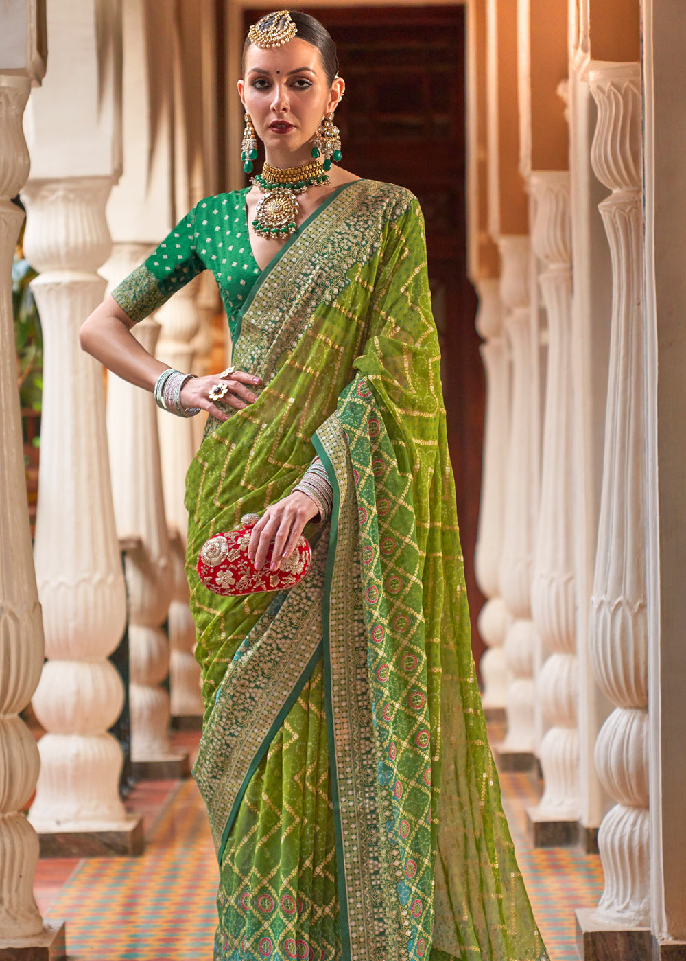 Buy MySilkLove Trendy Green Lehariya Georgette Silk Saree Online