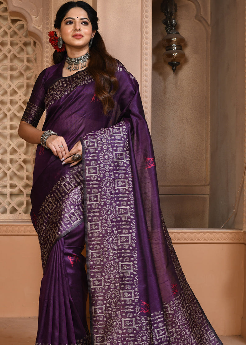 Matka Silk Saree with Purple colour – Nivedita Fashions