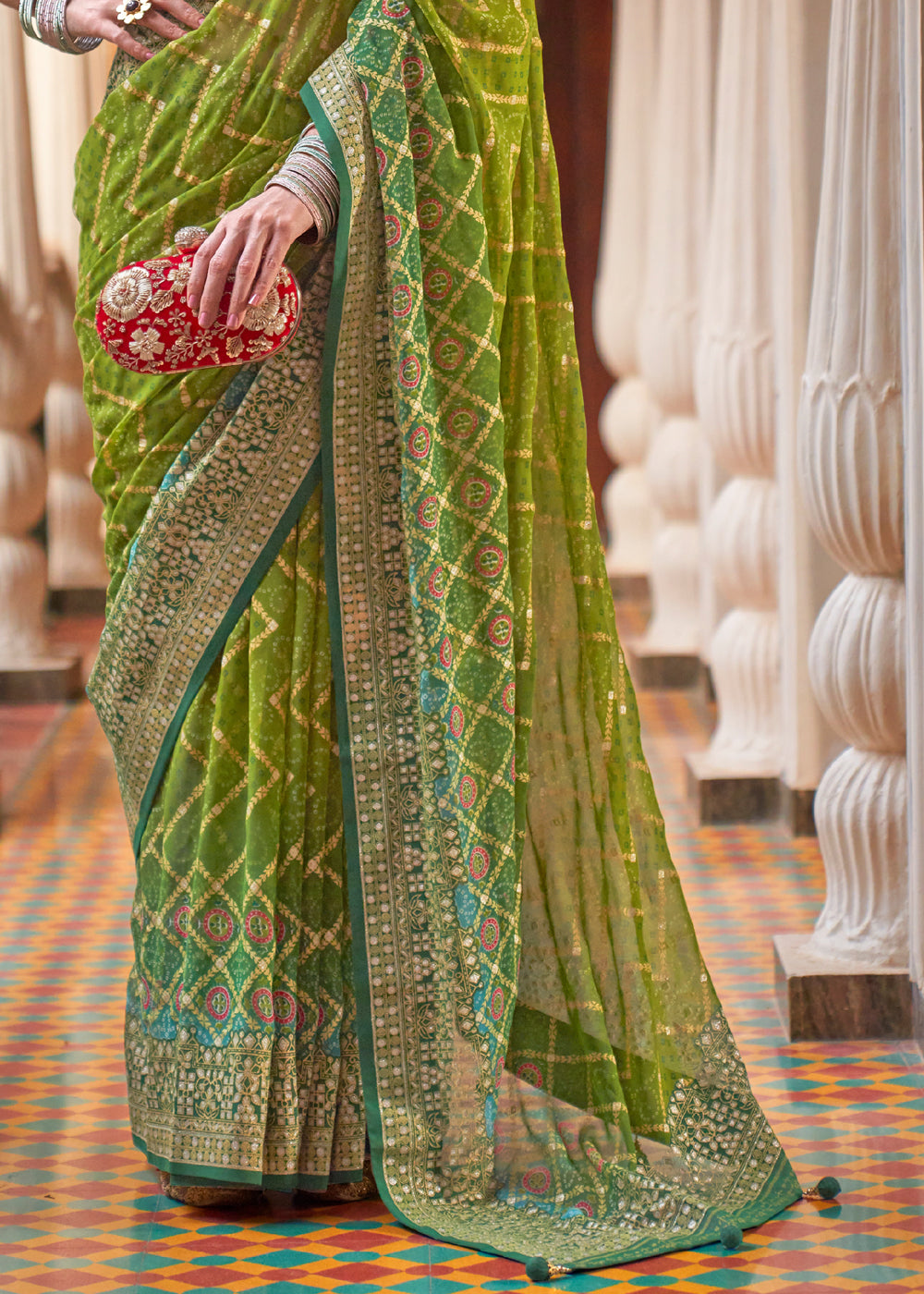 Buy MySilkLove Trendy Green Lehariya Georgette Silk Saree Online