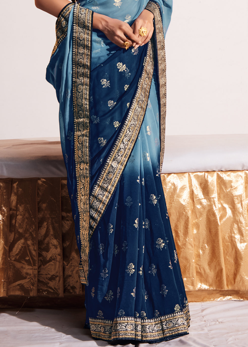 Buy MySilkLove Gothic Blue Woven Georgette Silk Saree Online