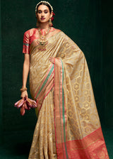 Pavlova Cream Woven Banarasi Silk Saree