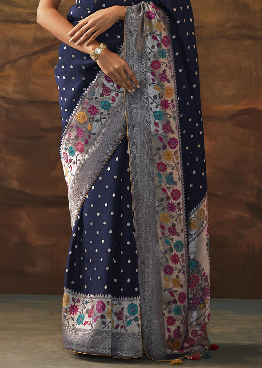 Buy MySilkLove Steel Blue Woven Paithani Banarasi Soft Silk Saree Online