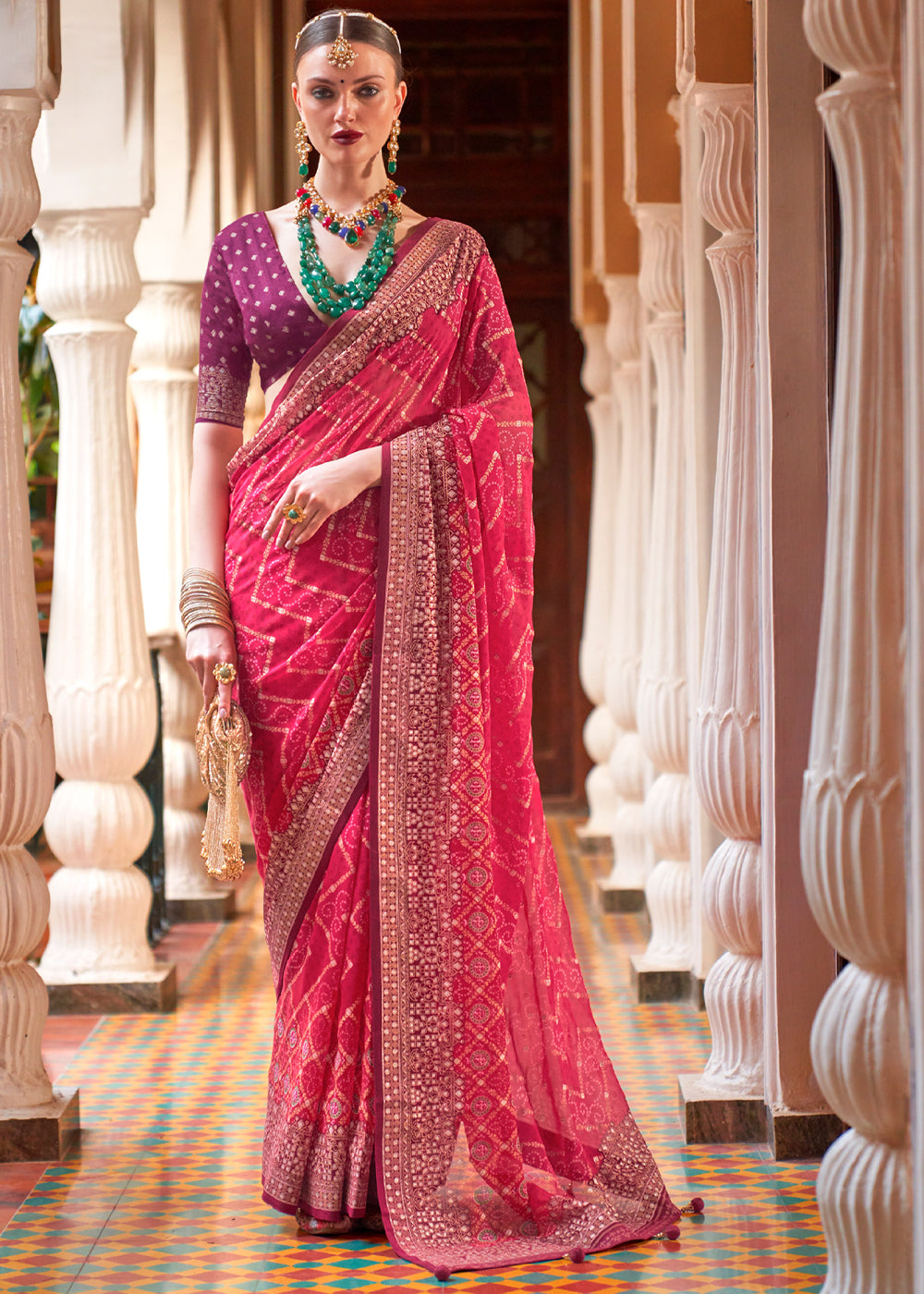 Buy MySilkLove Brick Pink Lehariya Georgette Silk Saree Online