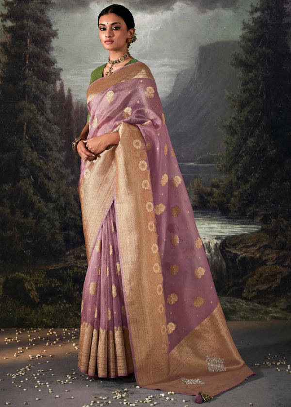Rose Dust Purple Woven Banarasi Organza Silk Saree