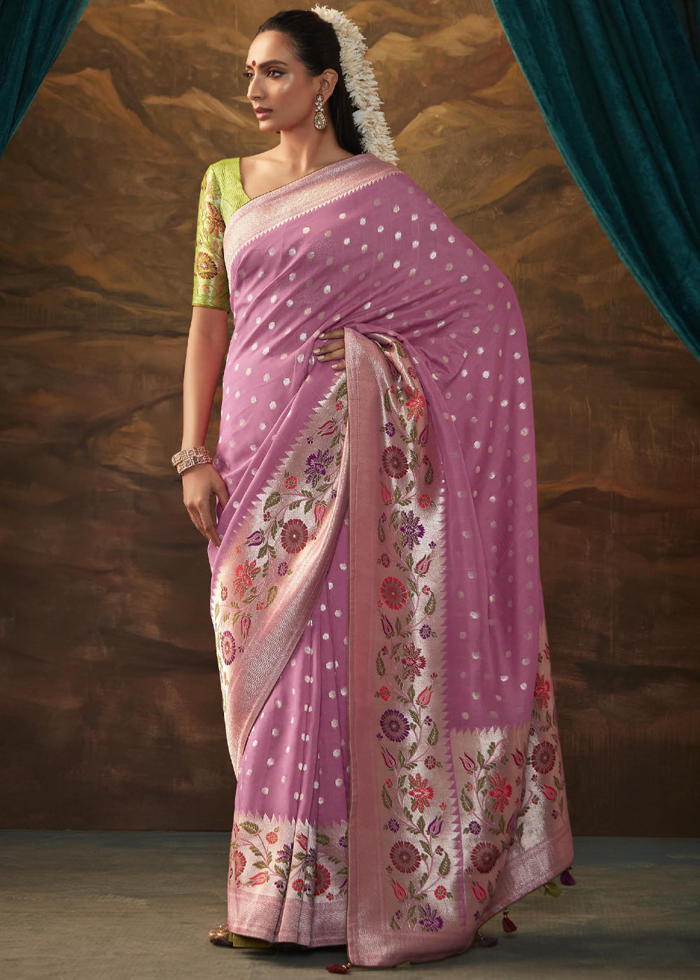 Buy MySilkLove Pink Pearl Woven Paithani Banarasi Soft Silk Saree Online