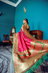 Rose Pearl Pink Banarasi Patola Silk Saree