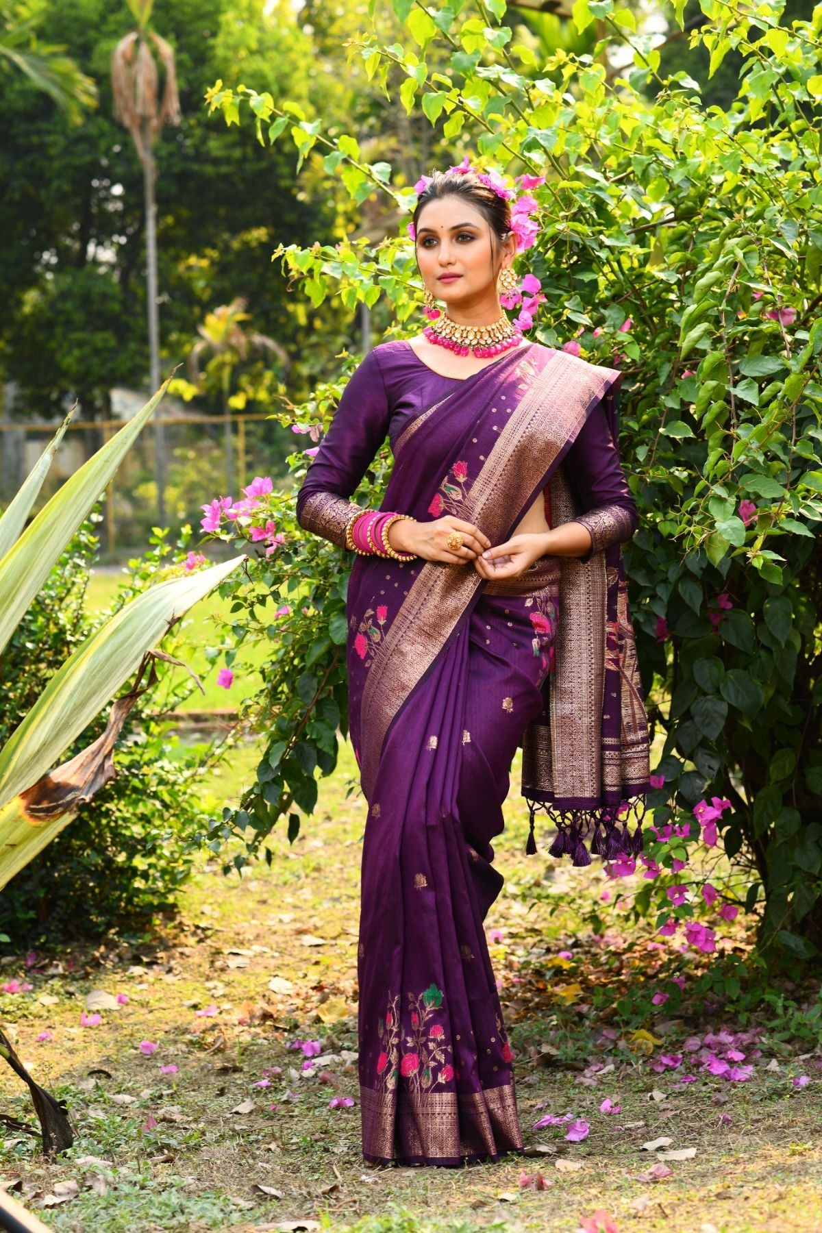Buy MySilkLove Razzmic Berry Purple Banarasi Silk Saree Online