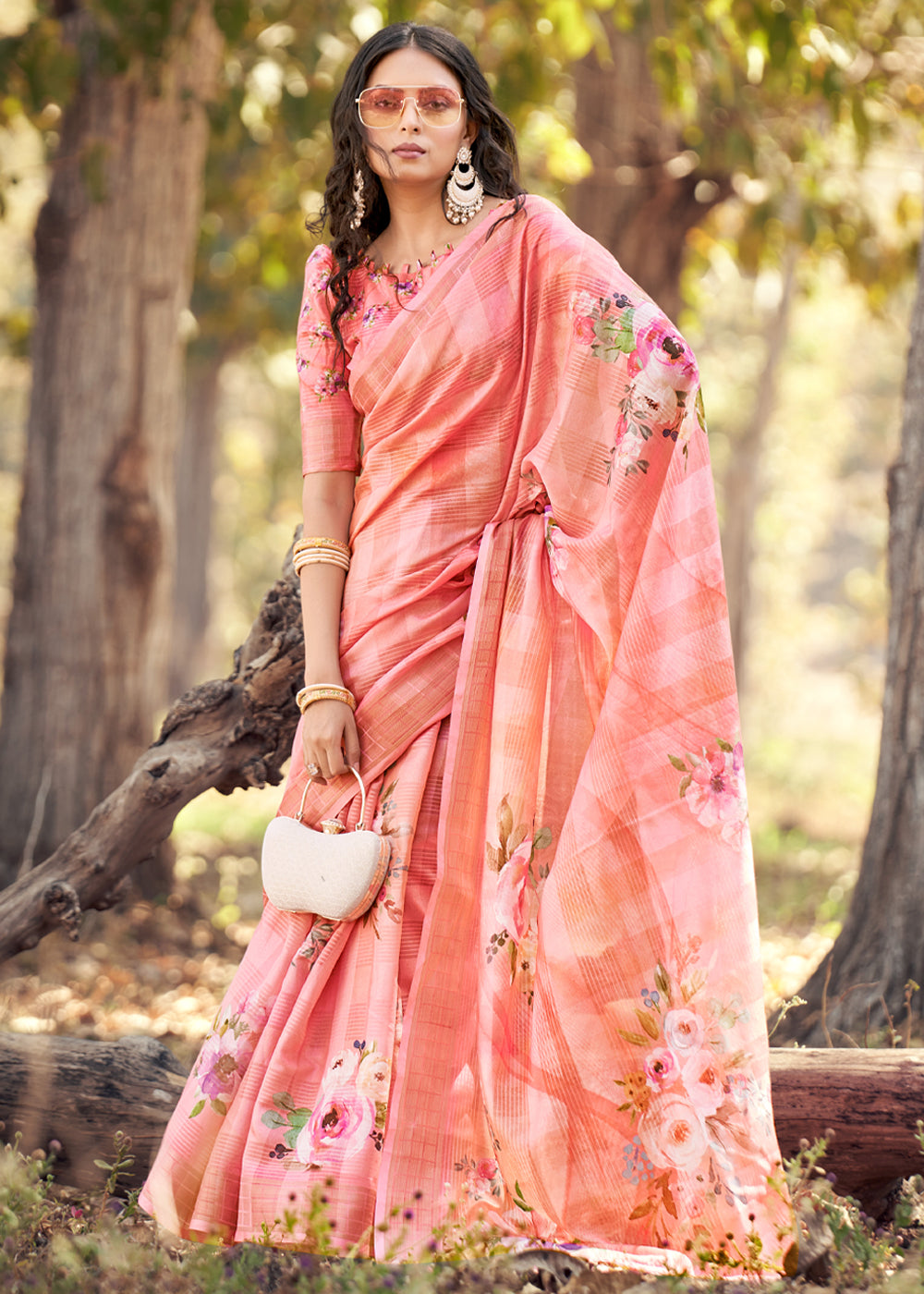 Buy MySilkLove Froly Pink Floral Printed Cotton Silk Saree Online