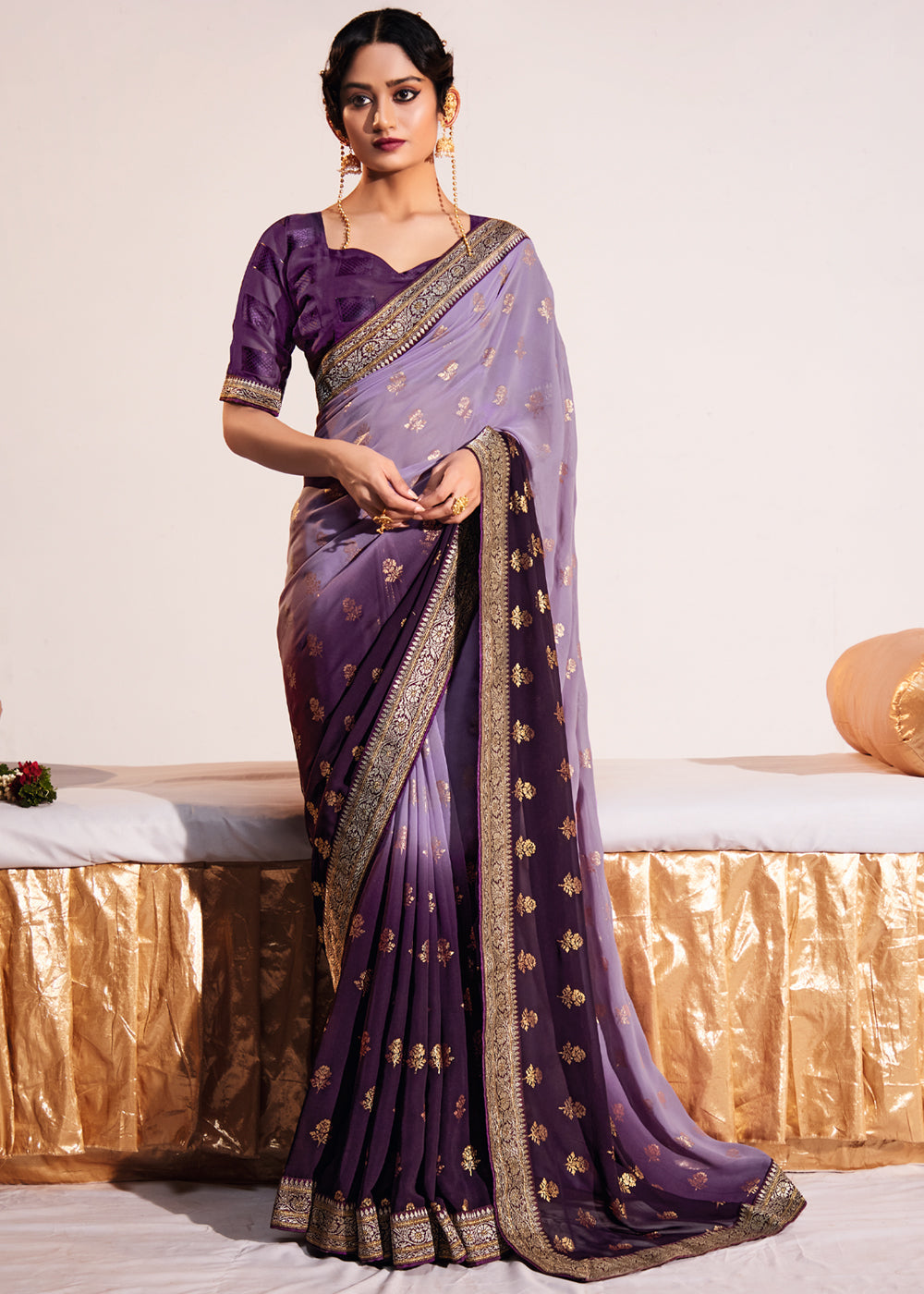 Buy MySilkLove Lilac Luster Purple Woven Georgette Silk Saree Online