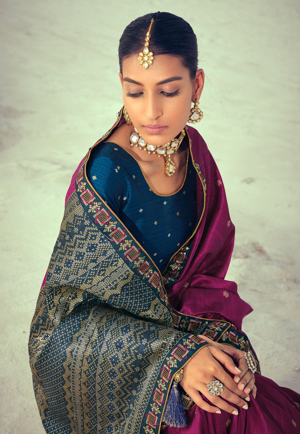 Wine Purple Woven Banarasi Saree