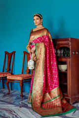Rose Pearl Pink Banarasi Patola Silk Saree