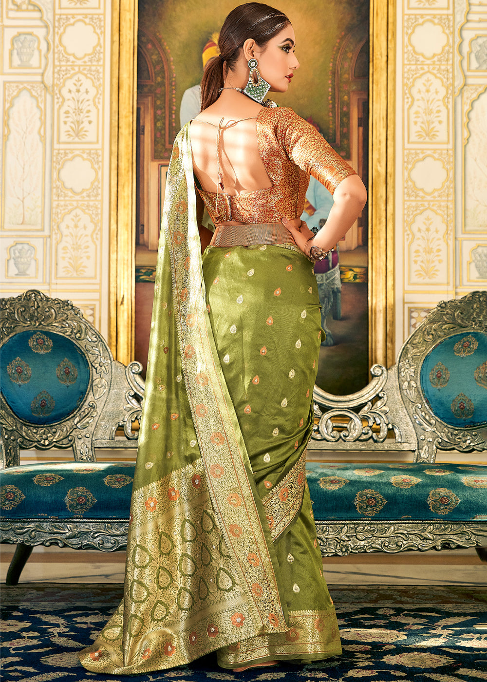 Buy MySilkLove Sycamore Green Woven Banarasi Organza Silk Saree Online