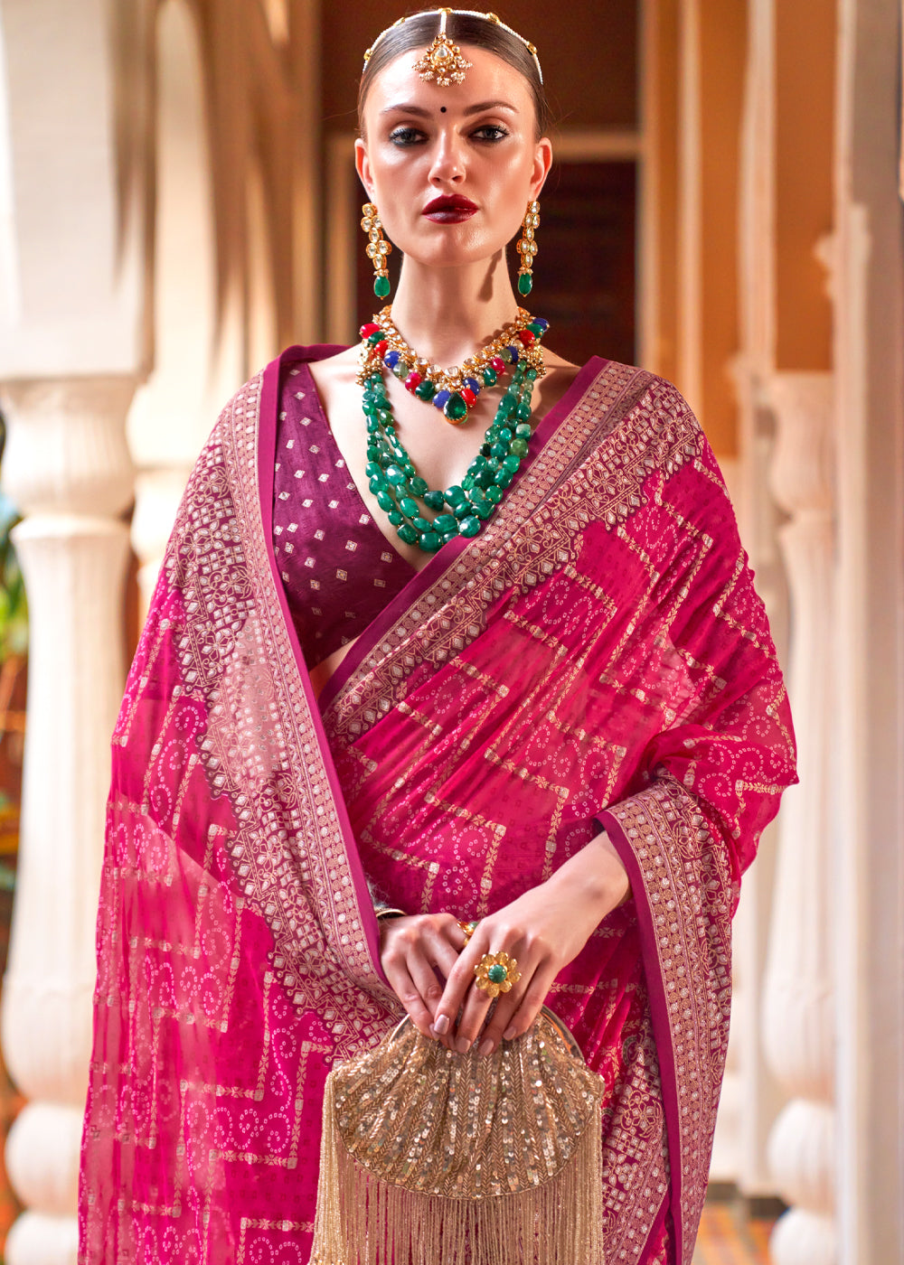 Buy MySilkLove Brick Pink Lehariya Georgette Silk Saree Online