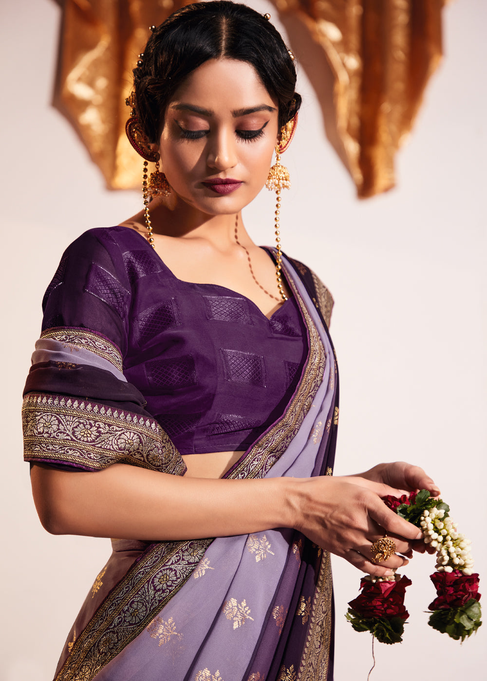 MySilkLove Lilac Luster Purple Woven Georgette Silk Saree