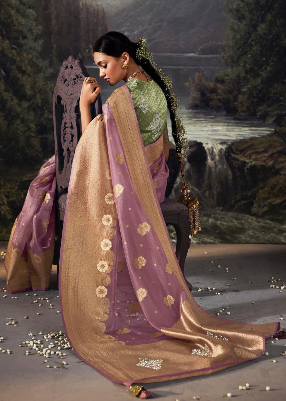 Buy MySilkLove Rose Dust Purple Woven Banarasi Organza Silk Saree Online