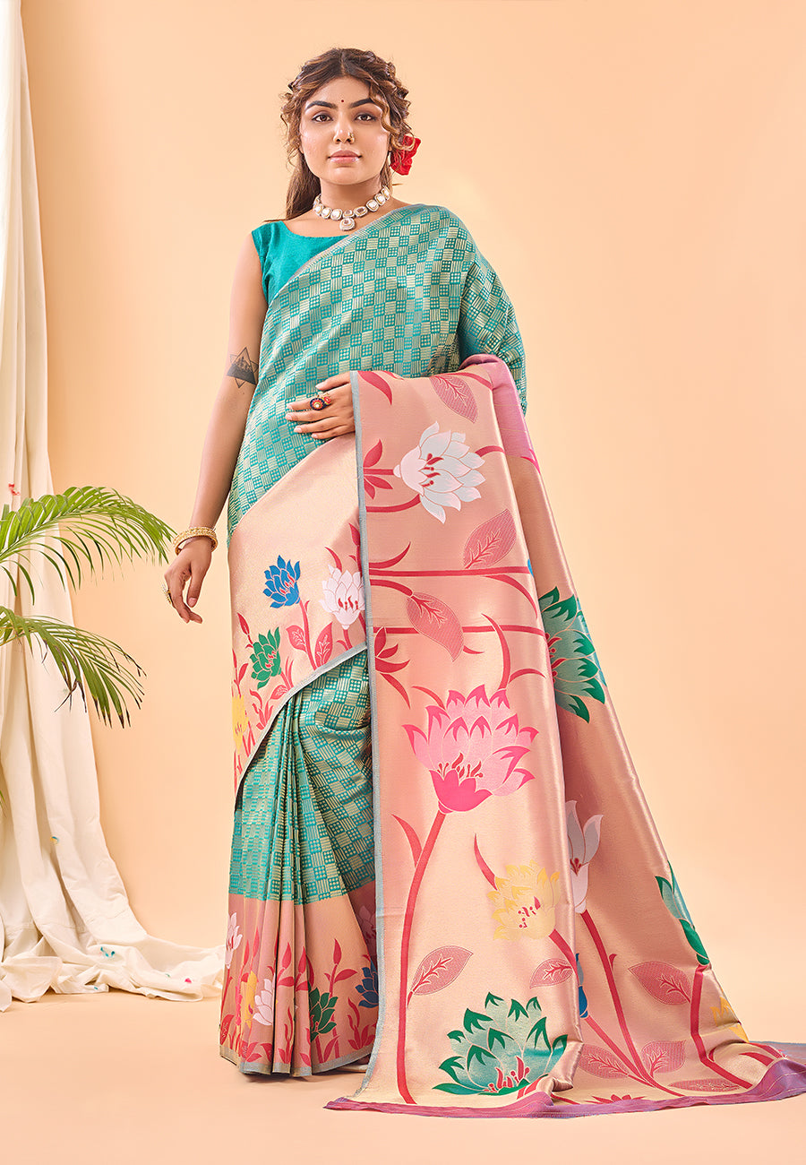 Buy MySilkLove Green Sheen Fulrani Woven Paithani Saree Online