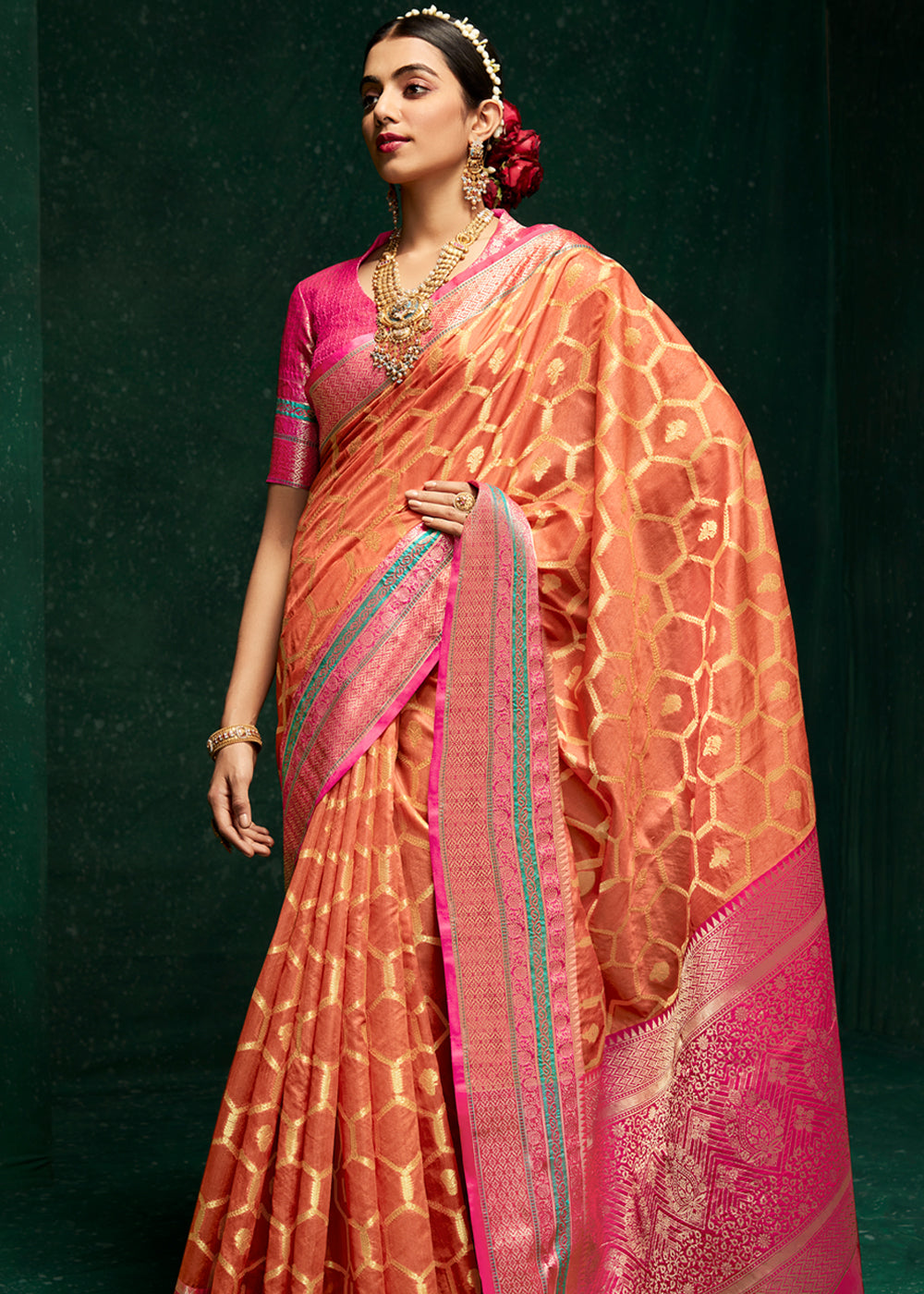 Buy MySilkLove Macaroni Orange Woven Banarasi Silk Saree Online