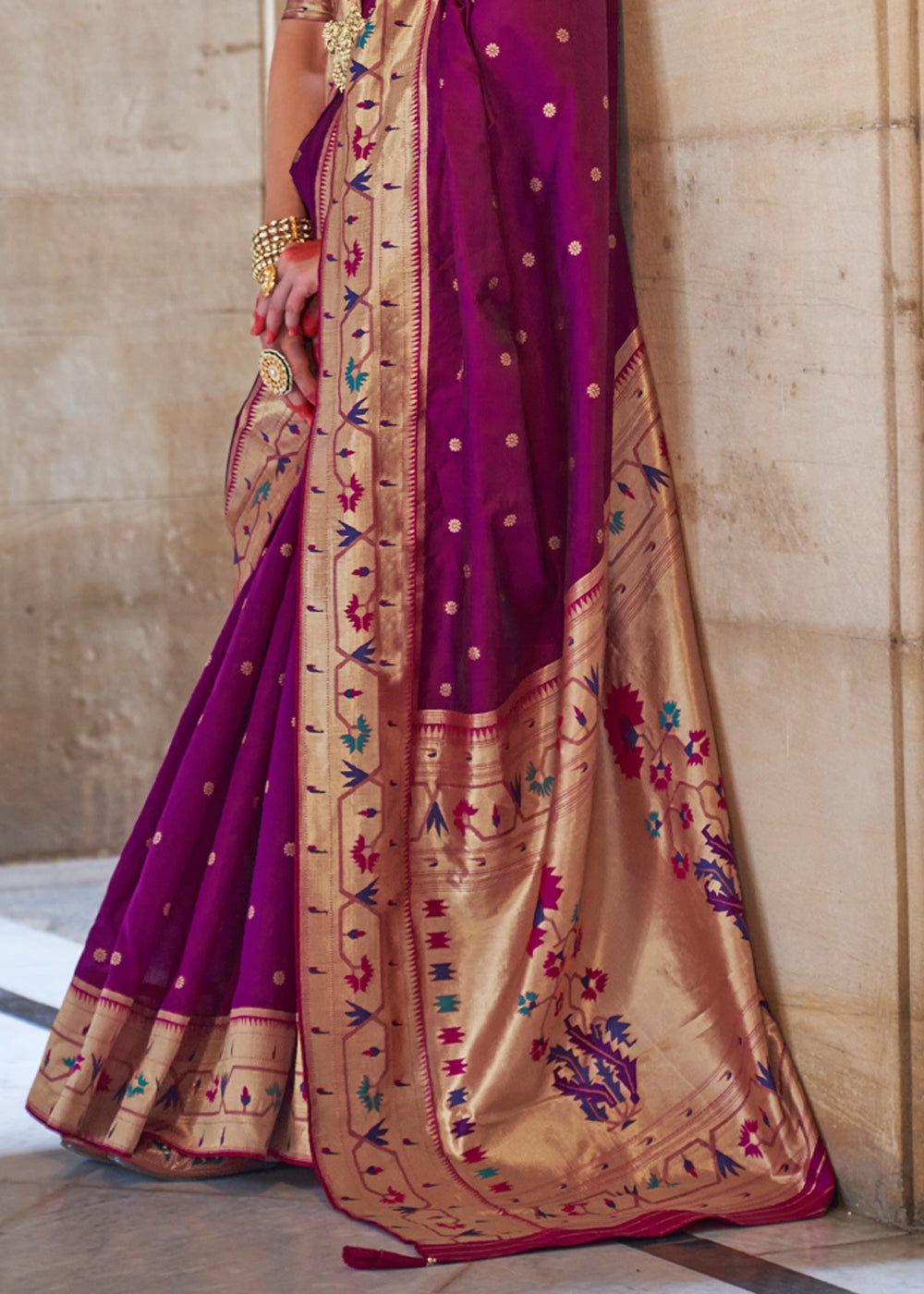 Buy MySilkLove Mulberry Wood Purple Woven Paithani Silk Saree Online