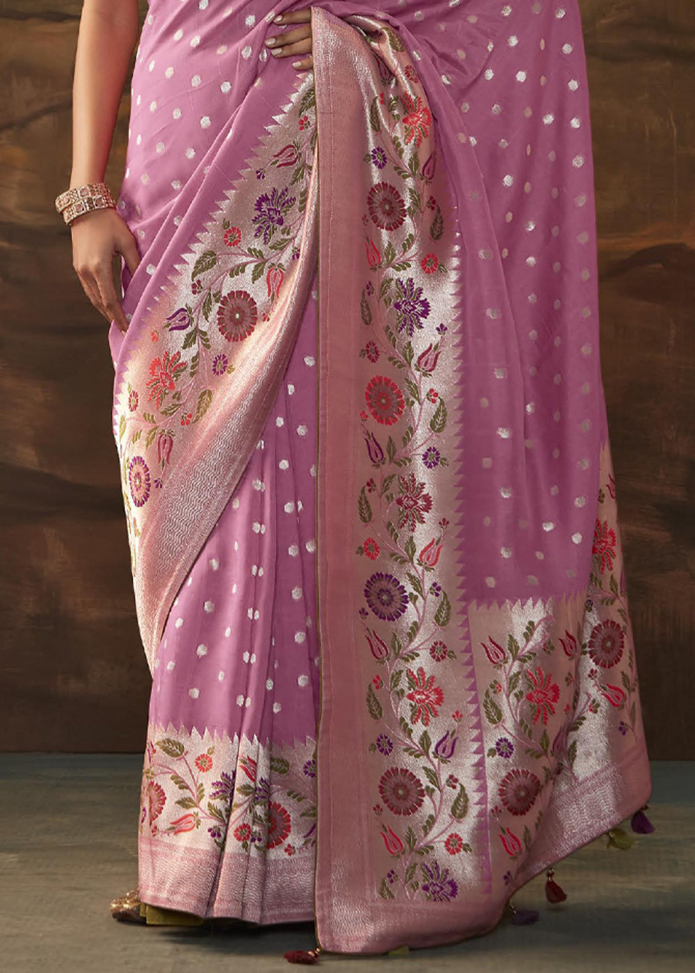 Buy MySilkLove Pink Pearl Woven Paithani Banarasi Soft Silk Saree Online