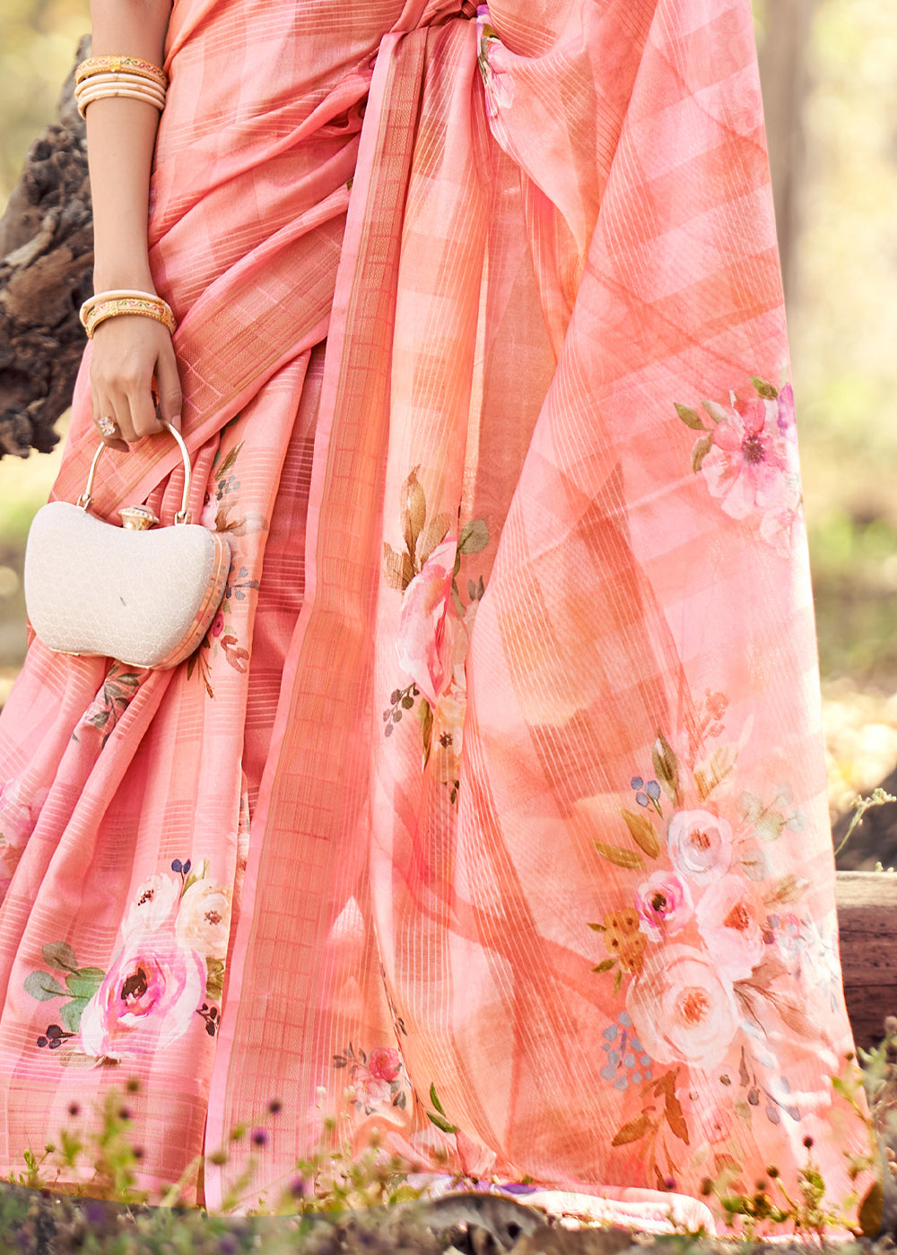 Buy MySilkLove Froly Pink Floral Printed Cotton Silk Saree Online
