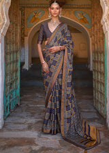 Tuna Blue Printed Soft Silk Saree