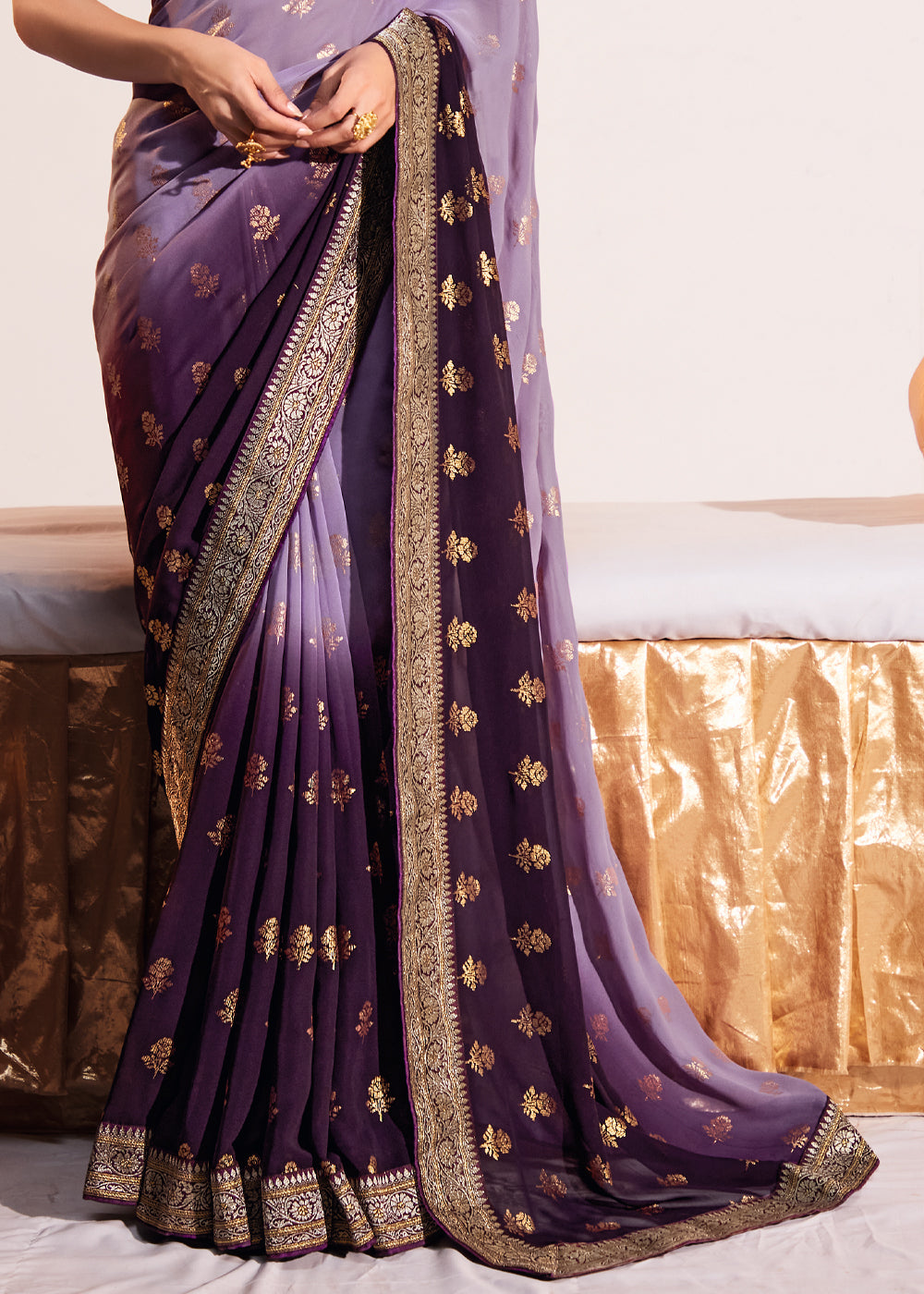 Buy MySilkLove Lilac Luster Purple Woven Georgette Silk Saree Online