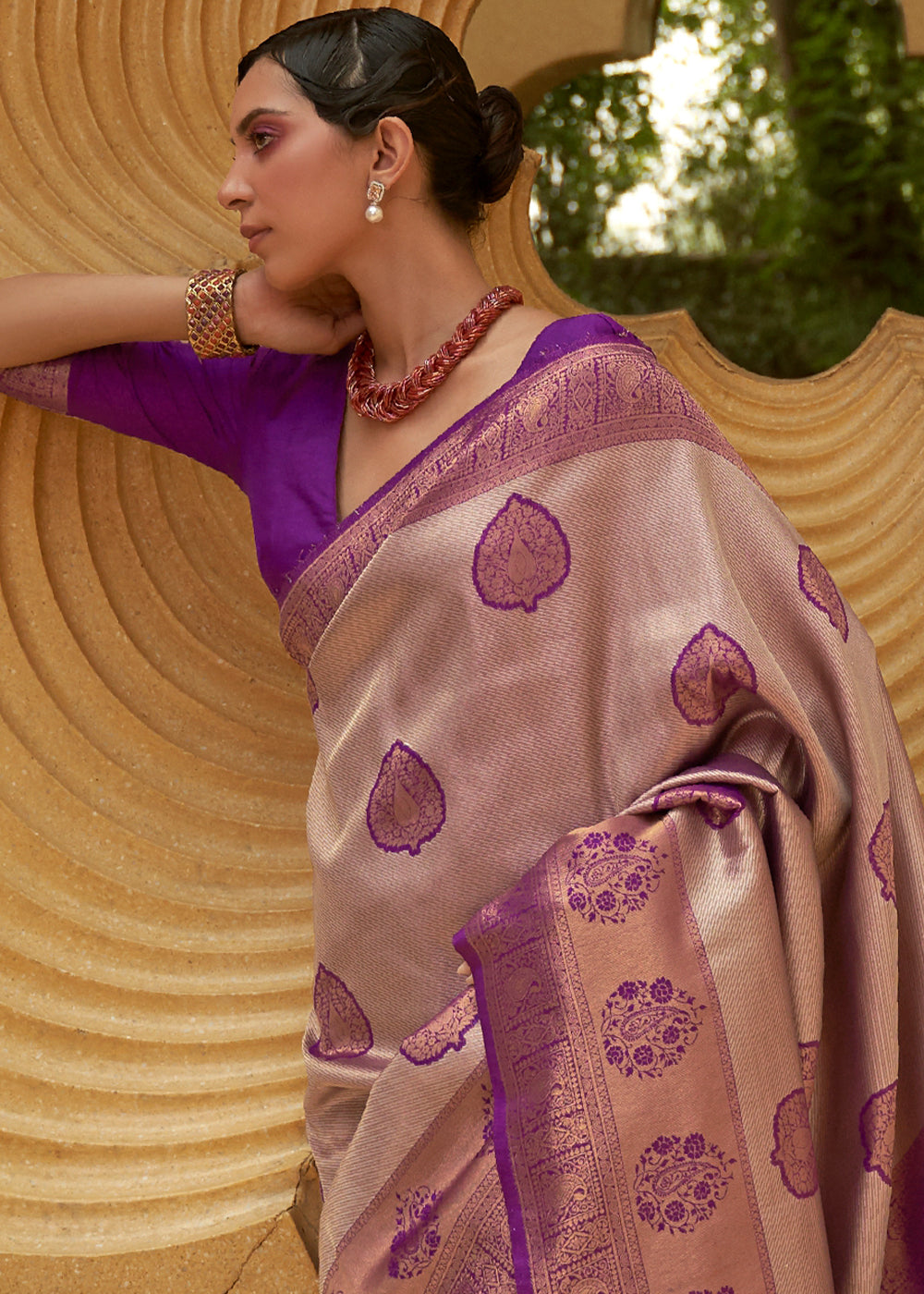 Buy MySilkLove Rose Dust Purple Two Tone Woven Silk Saree Online