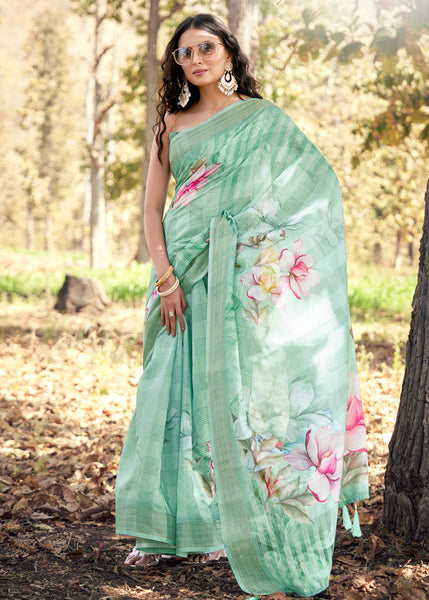 Bhelpuri Green Cotton Floral Printed Traditional Saree With Blouse Piece,  Flower Printed Saree, Flower Print Saree, पुष्प मुद्रित साड़ी - Admyrin E  Com Services, Surat | ID: 27012870397