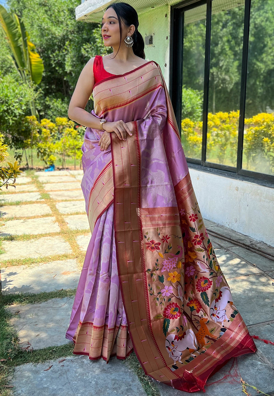 MySilkLove Thistle Purple Pichwai Woven Paithani Silk Saree