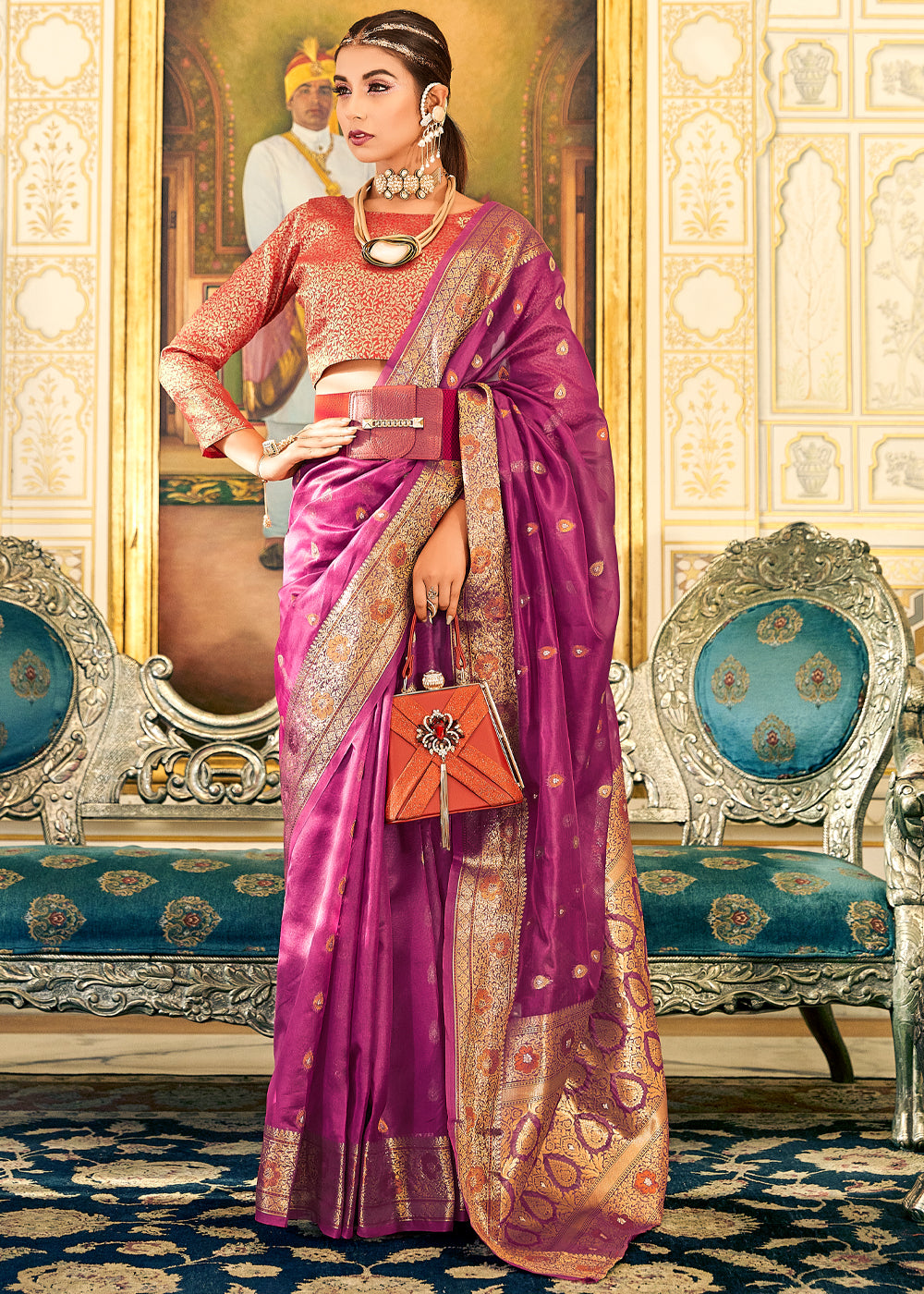 Buy MySilkLove Mystic Pearl Purple Woven Banarasi Organza Silk Saree Online