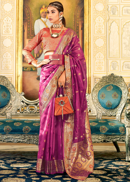 Pure Silk Kanchipuram Saree with Gold Motif in Purple - Ucchal Fashion