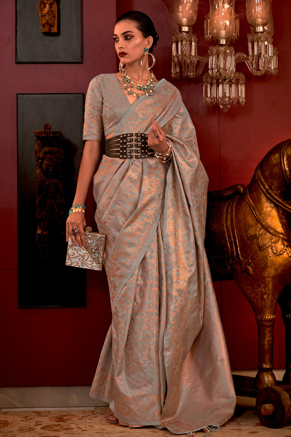 Buy MySilkLove Beaver Grey Banarasi Handloom Weaving Silk Saree Online