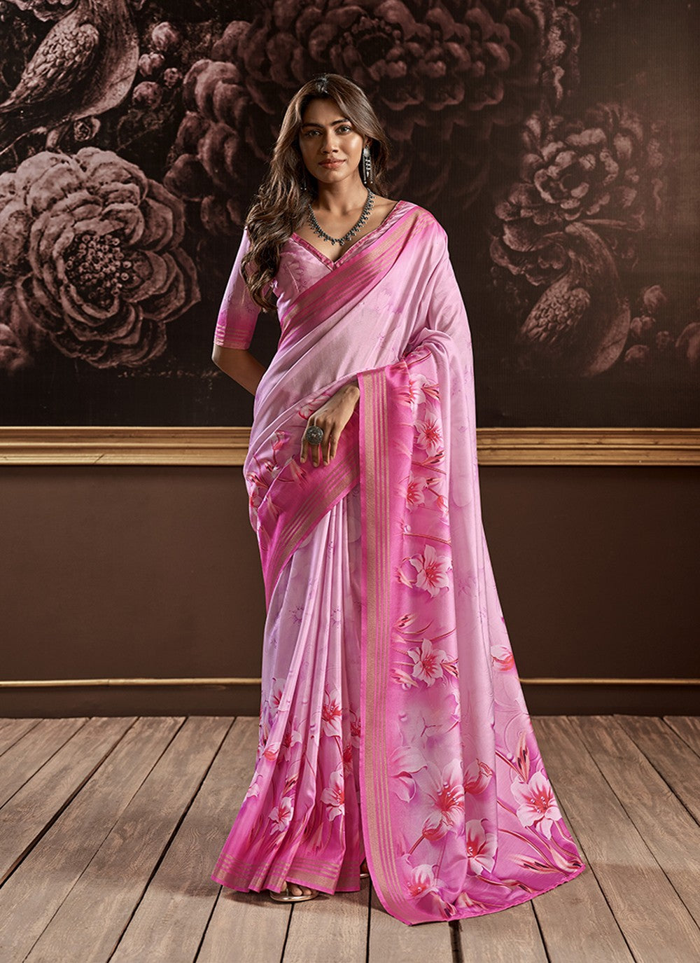 Buy MySilkLove Charm Pink Handloom Silk Digital Printed Saree Online
