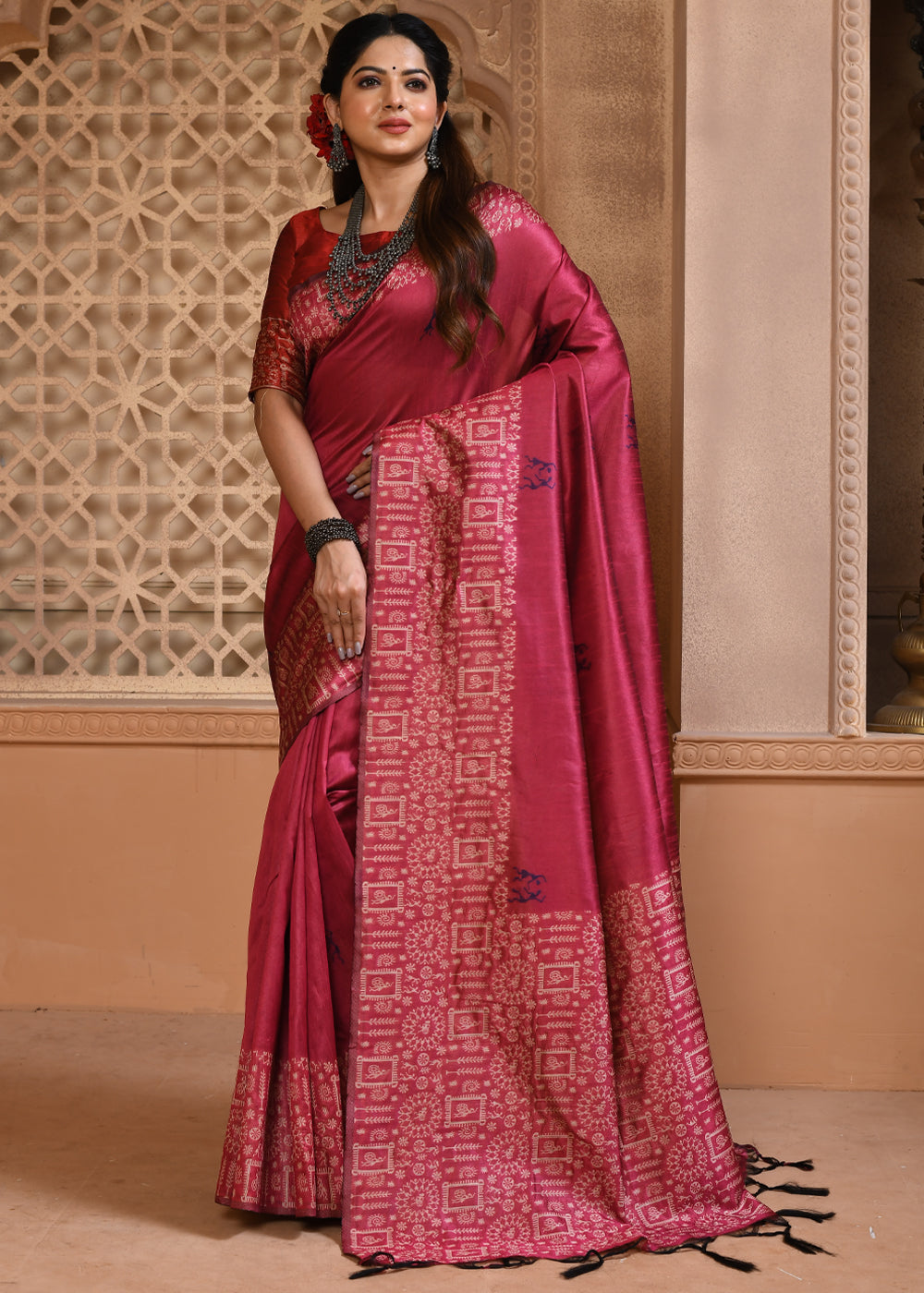 Buy MySilkLove Stiletto Red Woven Handloom Cotton Saree Online