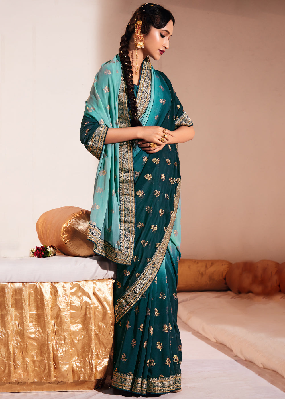 Buy MySilkLove Keppel Blue Woven Georgette Silk Saree Online