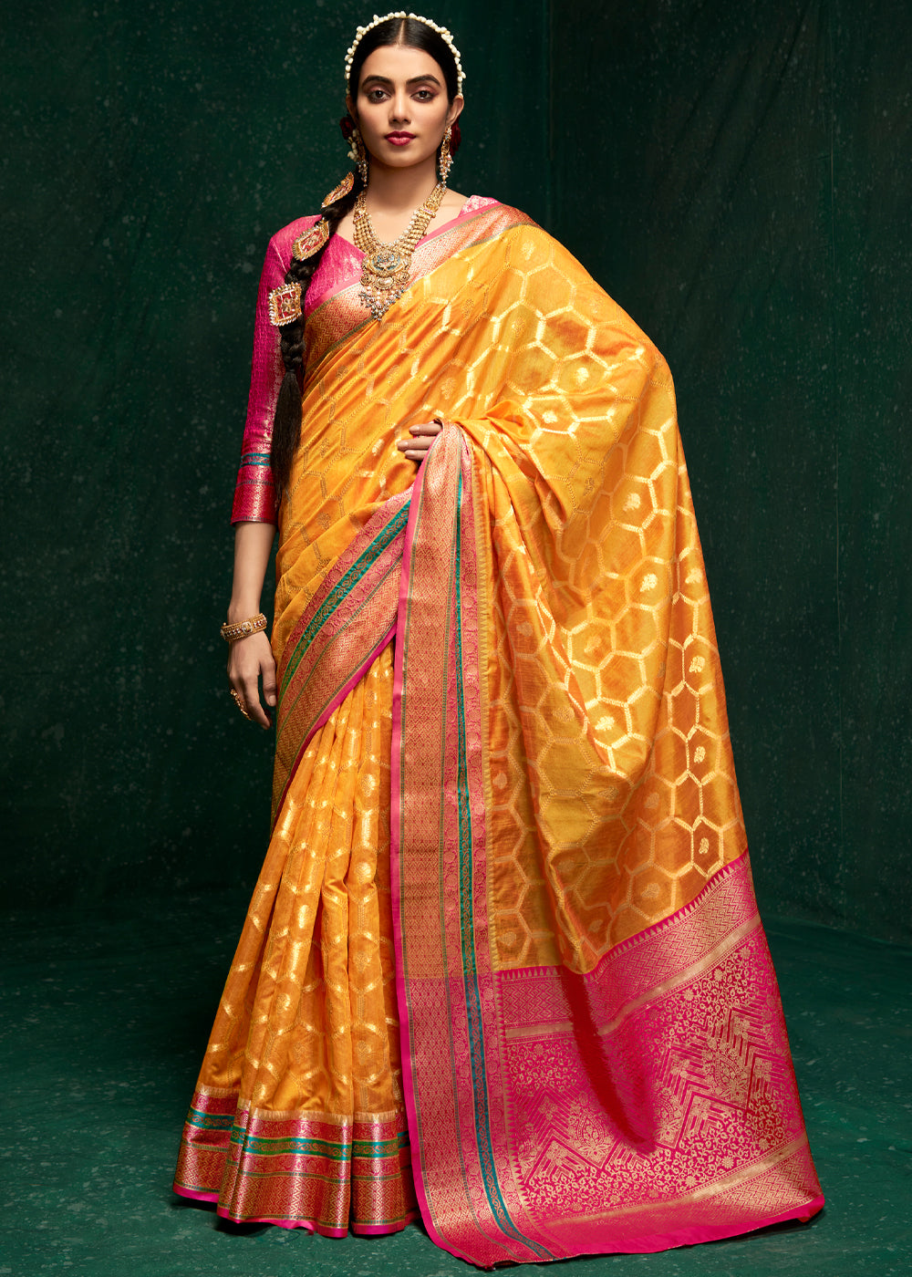 Buy MySilkLove Mustard Yellow Woven Banarasi Silk Saree Online