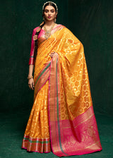 Mustard Yellow Woven Banarasi Silk Saree