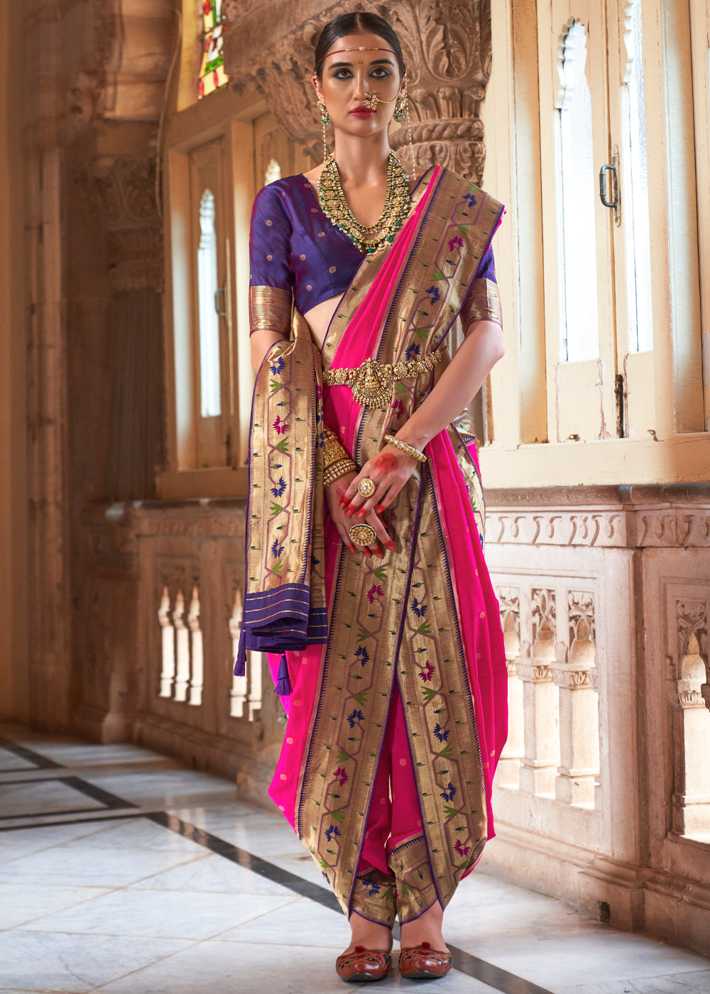 Buy MySilkLove Sasquatch Socks Pink Woven Paithani Silk Saree Online