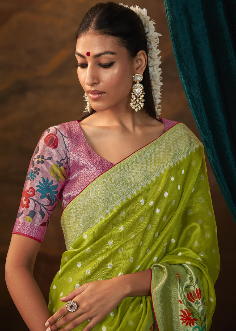 Buy MySilkLove Alpine Green Woven Paithani Banarasi Soft Silk Saree Online