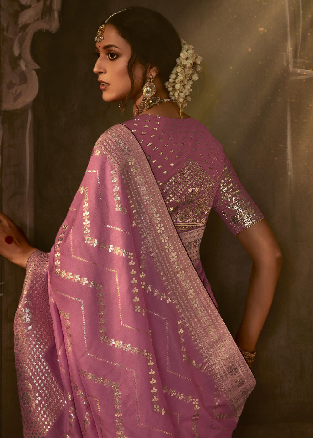 MySilkLove Wewak Pink Woven Designer Banarasi Silk Saree