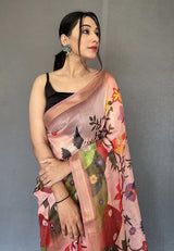 Eunry Brown Tissue Printed Kalamkari Silk Saree