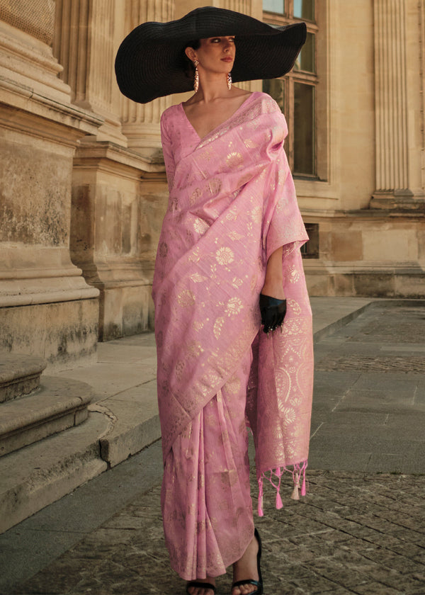 Givry Pink Zari Woven Banarasi Saree